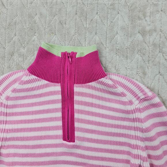 VTG Tommy Hilfiger Sweater Womens Small 1/4 Zip Y2K Preppy Collar Striped Pink - Picture 3 of 6